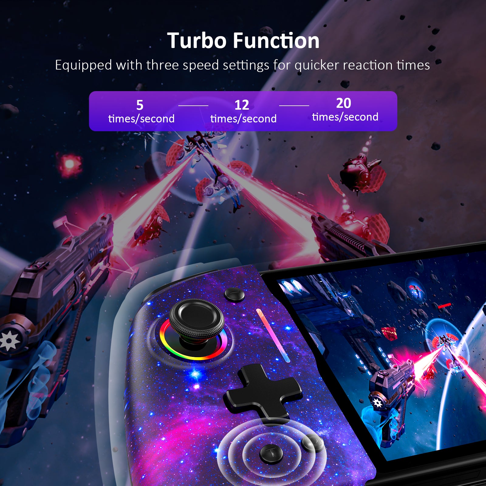 The Gripcon controller features Turbo Function with three speed settings for faster reaction times.