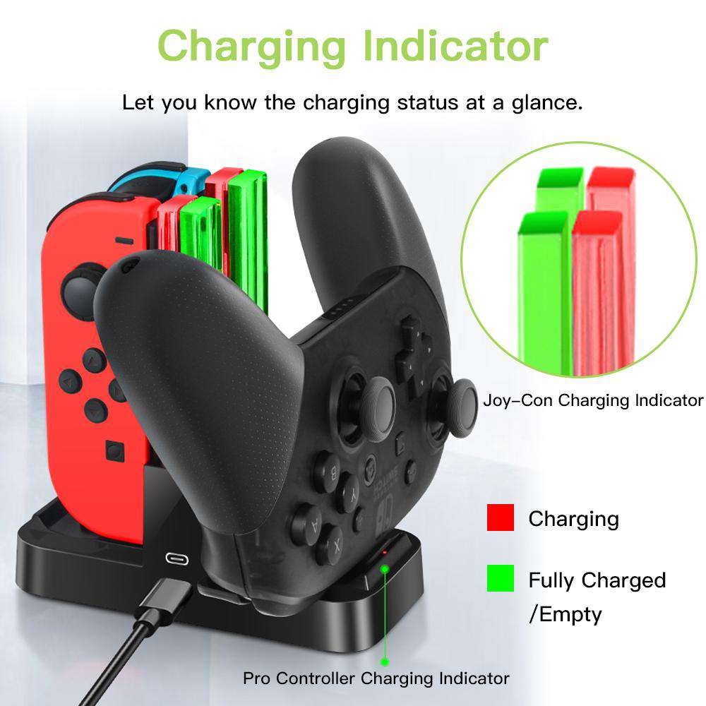 Clear charging indicator: Red for charging, green for fully charged.