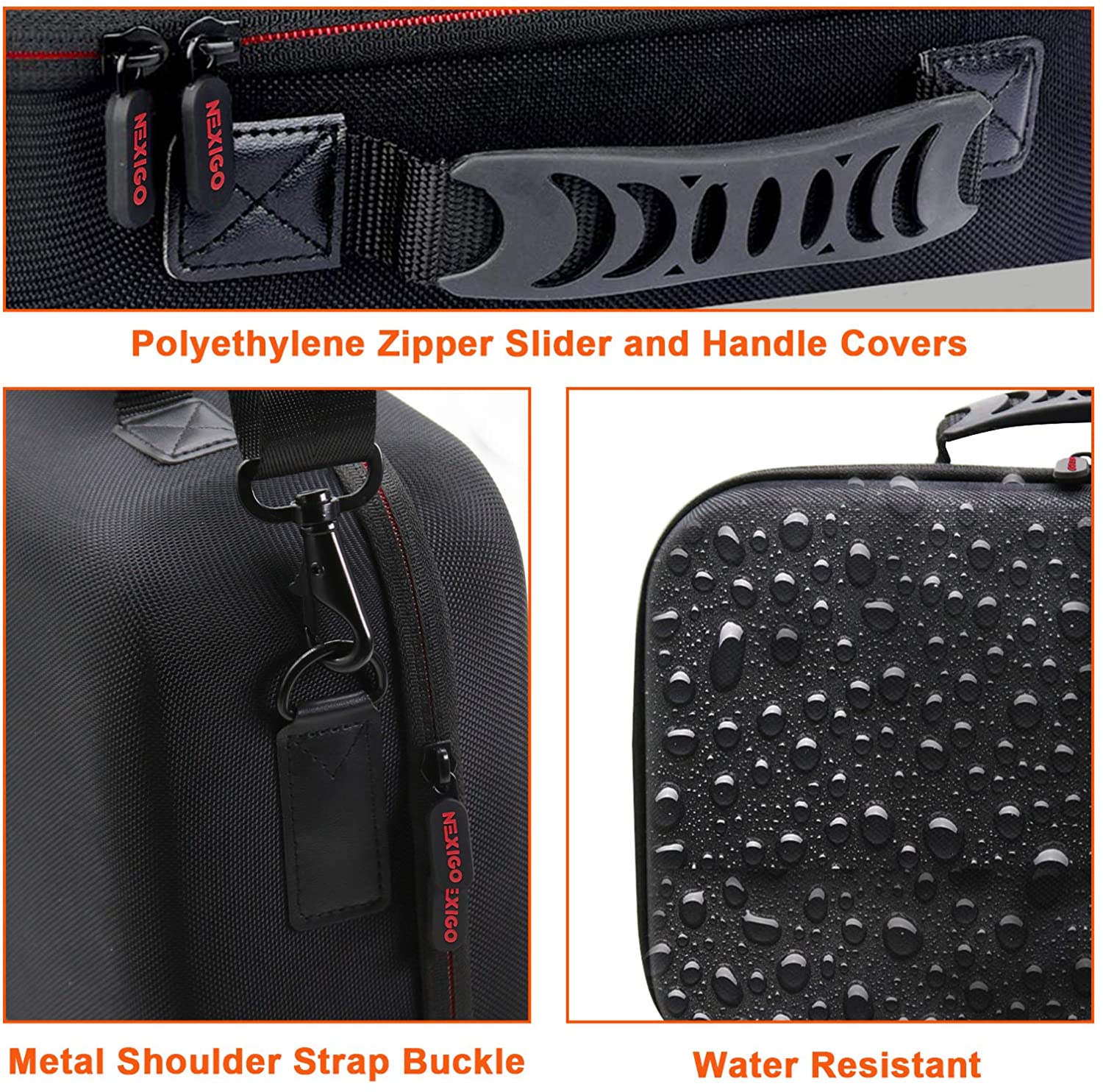 The bag features waterproofing, metal buckles, and sturdy zippers.