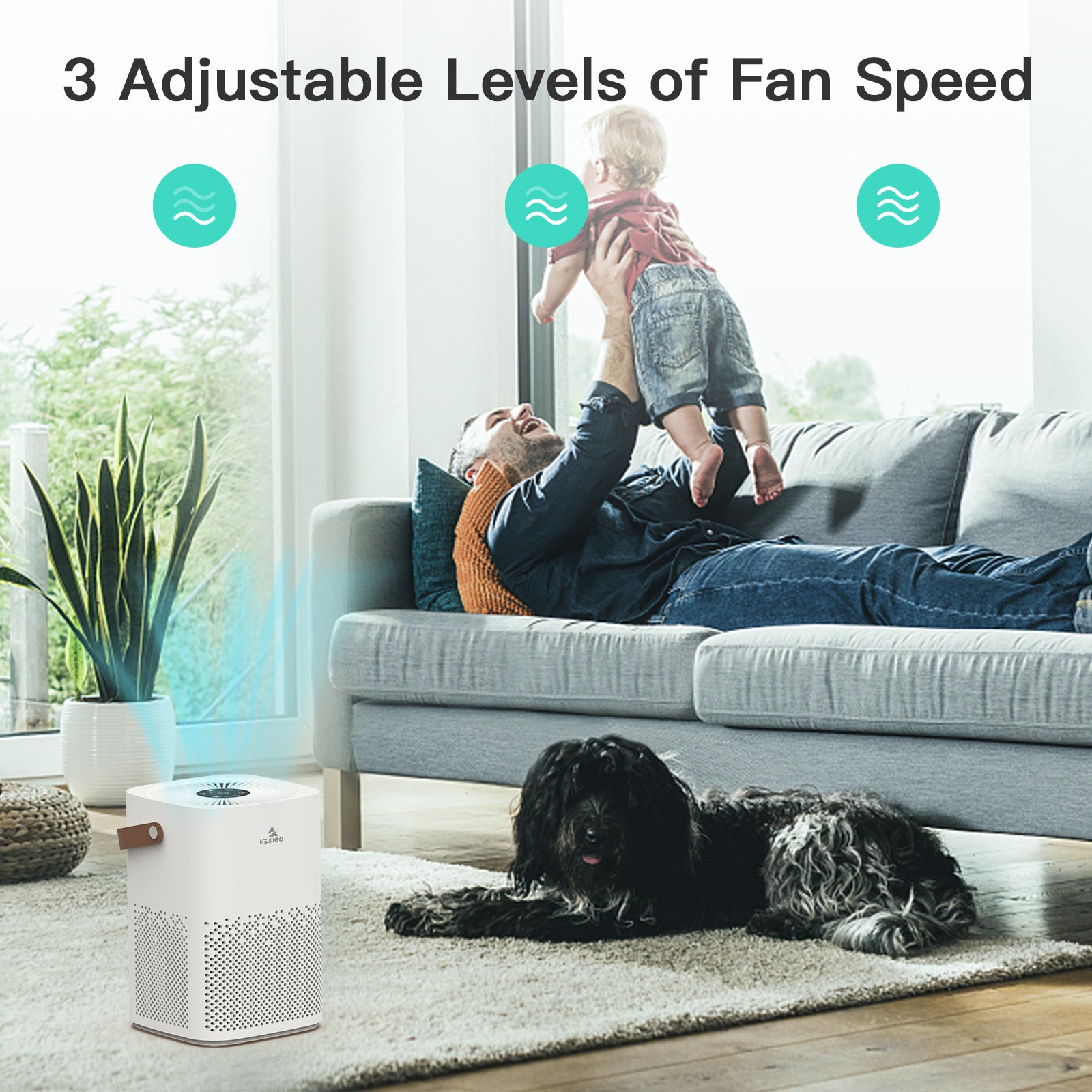 NexiGo Mini Air Purifier features 3 Adjustable Levels of Fan Speed