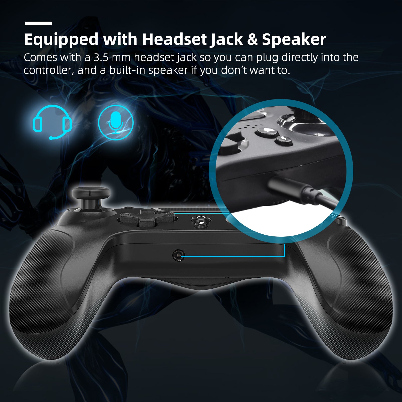 Controller has a Headset Jack & Speaker.