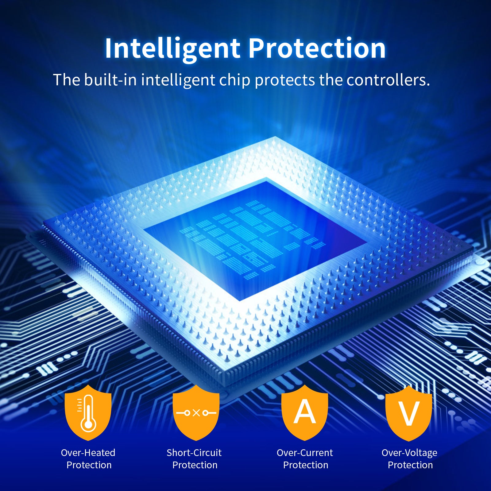 Built-in intelligent chip safeguards the controllers during charging. 