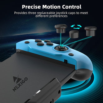 The product includes three types of replaceable joystick caps, offering diverse gaming experiences