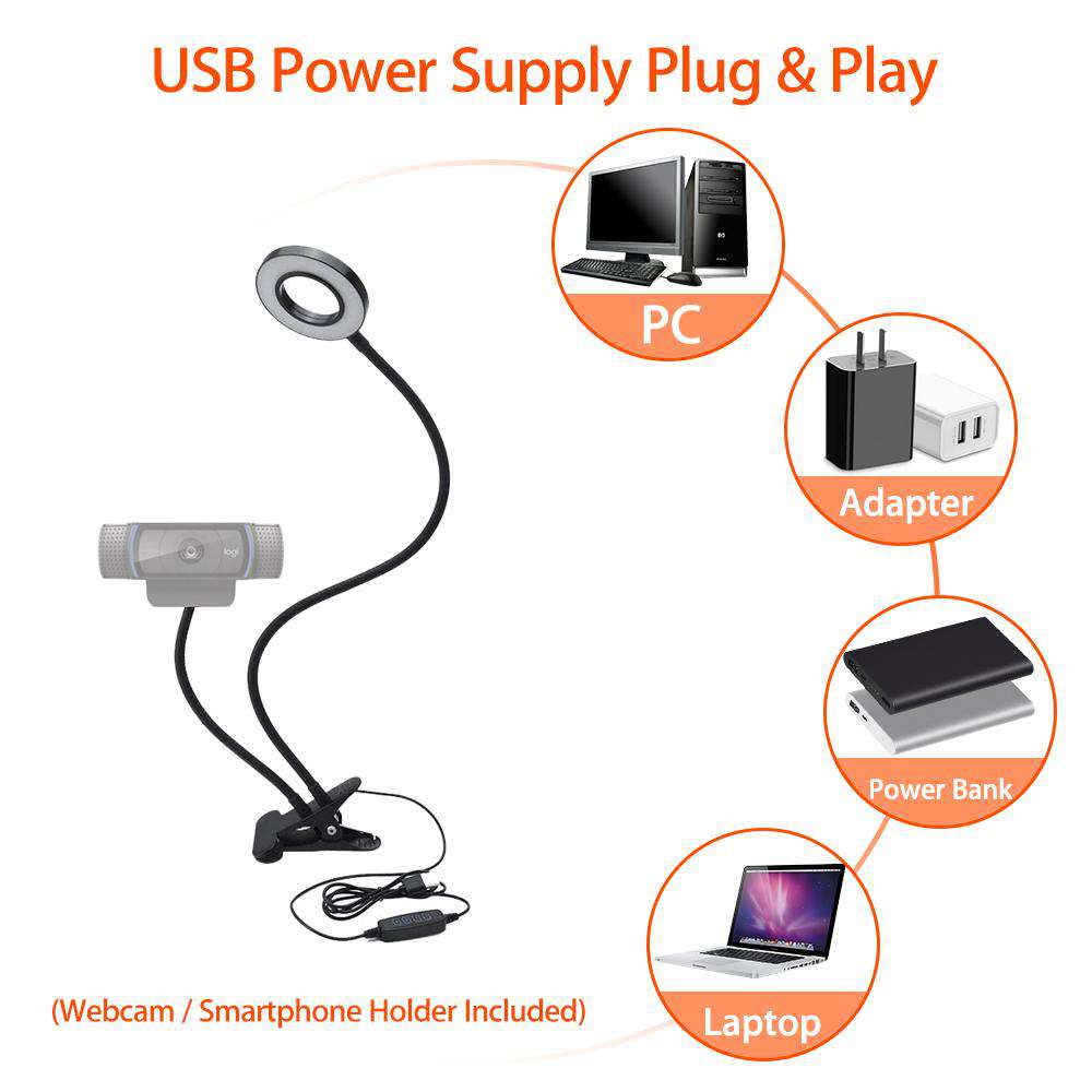 Dual Light compatible with USB power (5V) from PC, laptop, power bank, wall charger.