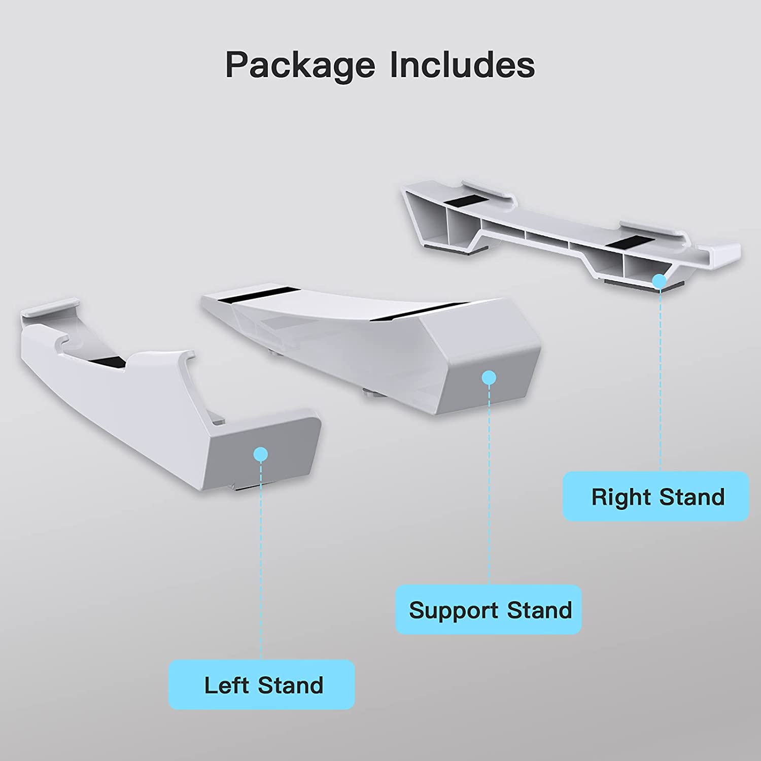 Package contents: Includes one right bracket, one support bracket, and one left bracket. 