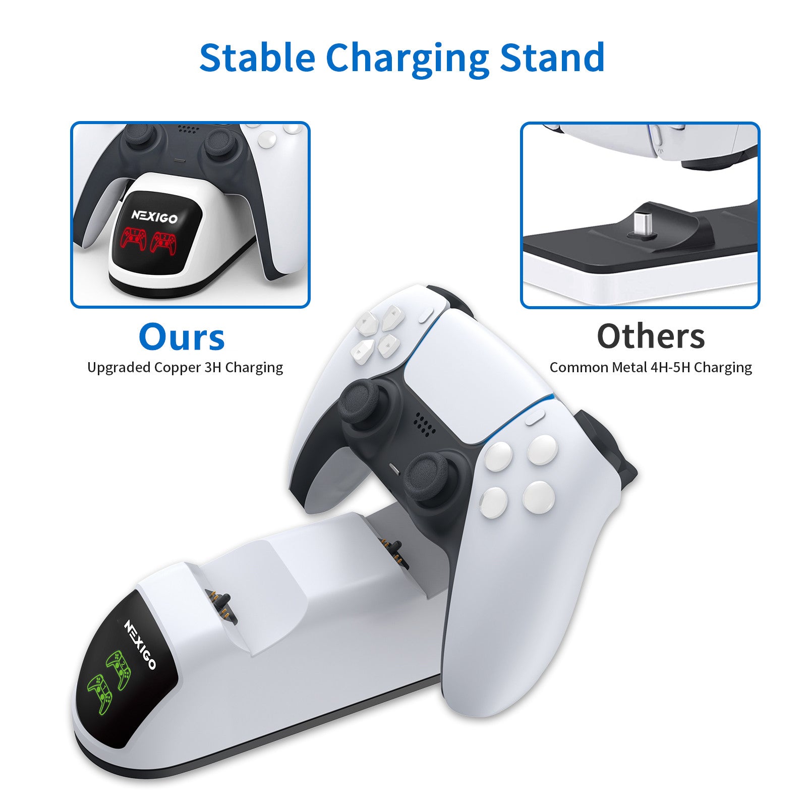 This charging station is upgraded Copper 3H Charging, Faster than Common Metal 4-5H Charging
