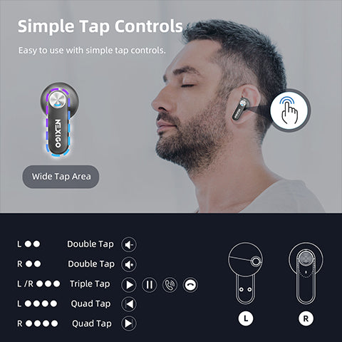 A man effortlessly performs various operations on the T2 earphones with a simple touch.