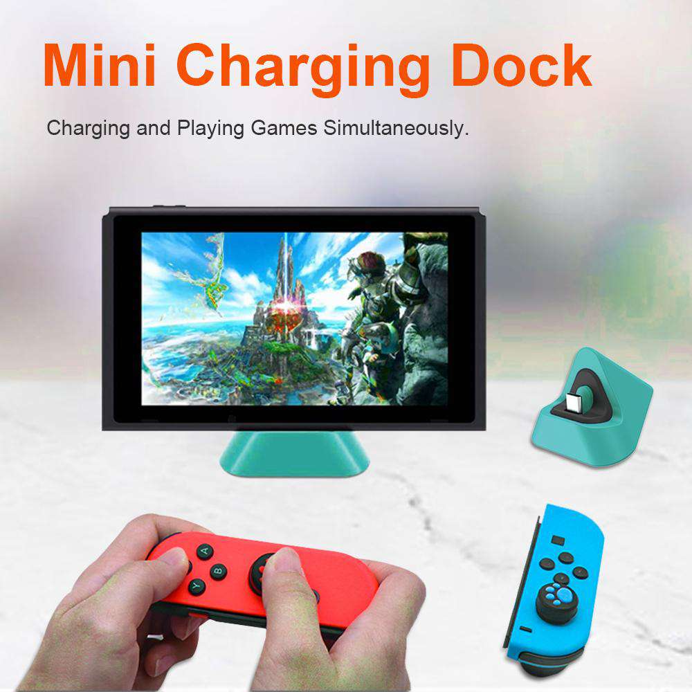 Charging dock charges and supports Switch screen while gaming with Joy-Con.
