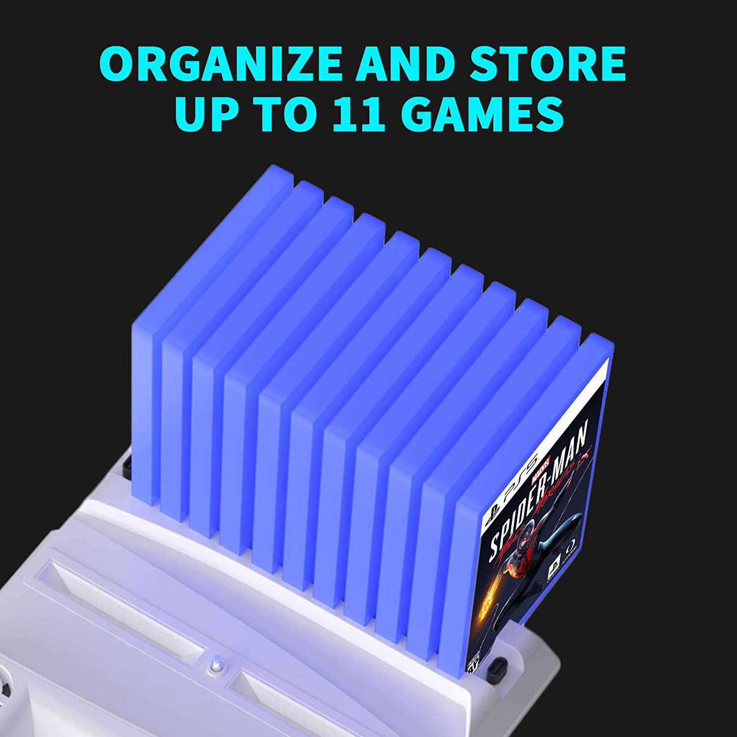Game Rack Organizer stores up to 11 games.
