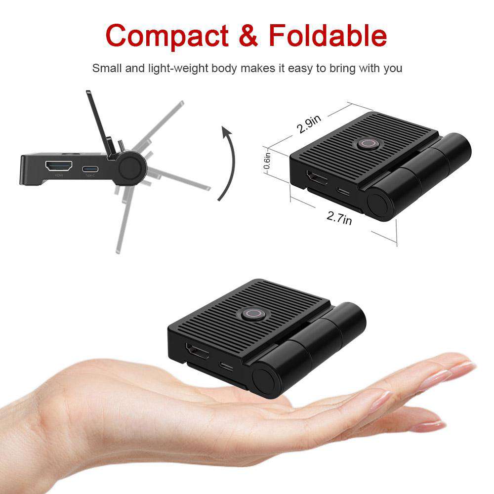 The product is portable, and it can be folded. Its dimensions are 0.6 Ã 2.7 Ã 2.9 inches