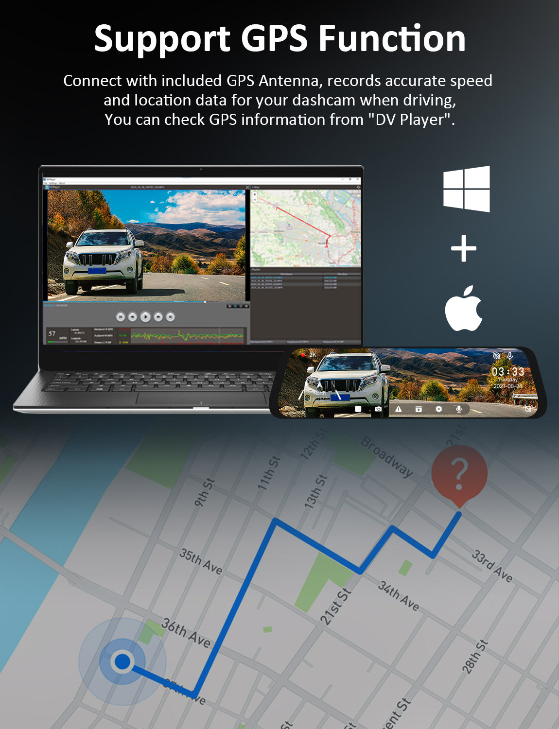 View the driving trajectory by downloading the DV Player for MAC or Windows users.