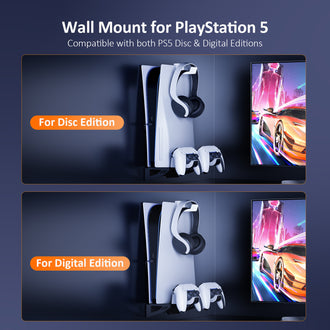 Wall mount kit compatible with both PS5 Disc and Digital Editions.
