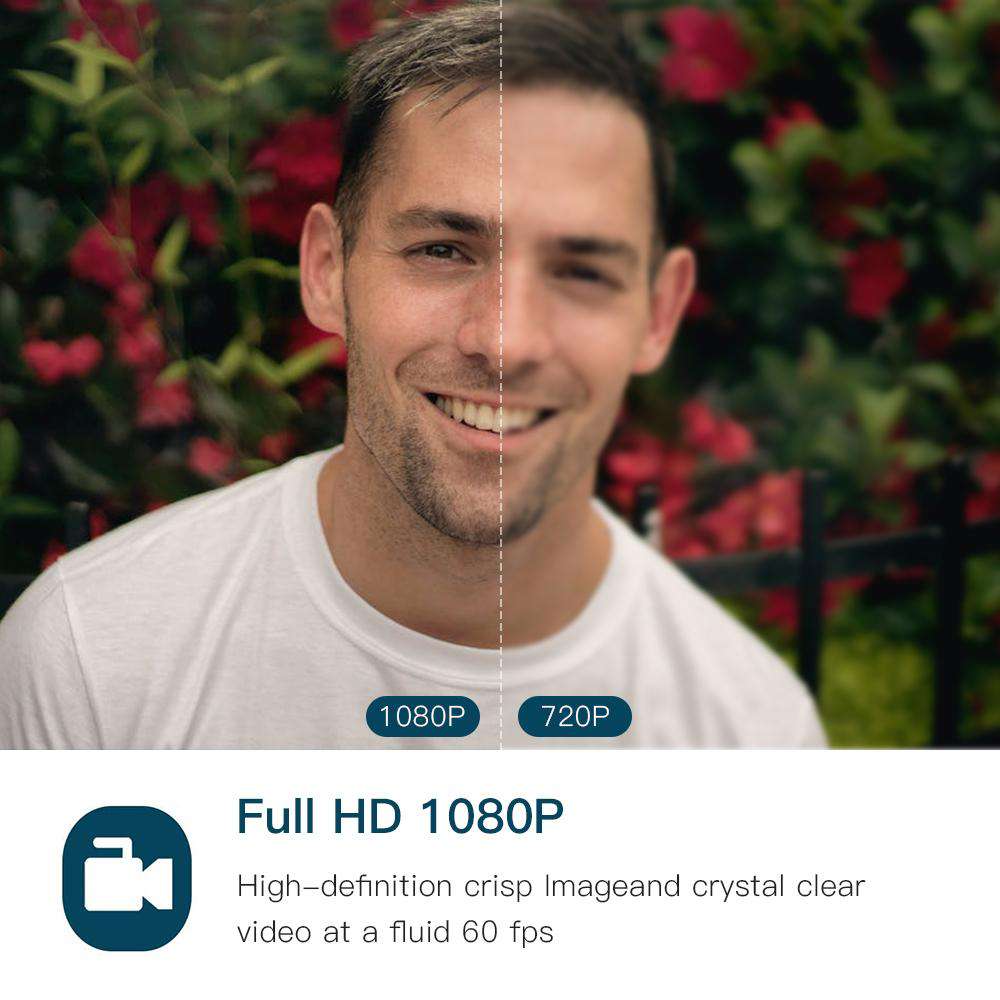 Compared to 720p webcam, NexiGo 1080p webcam captures a man's face with greater clarity.