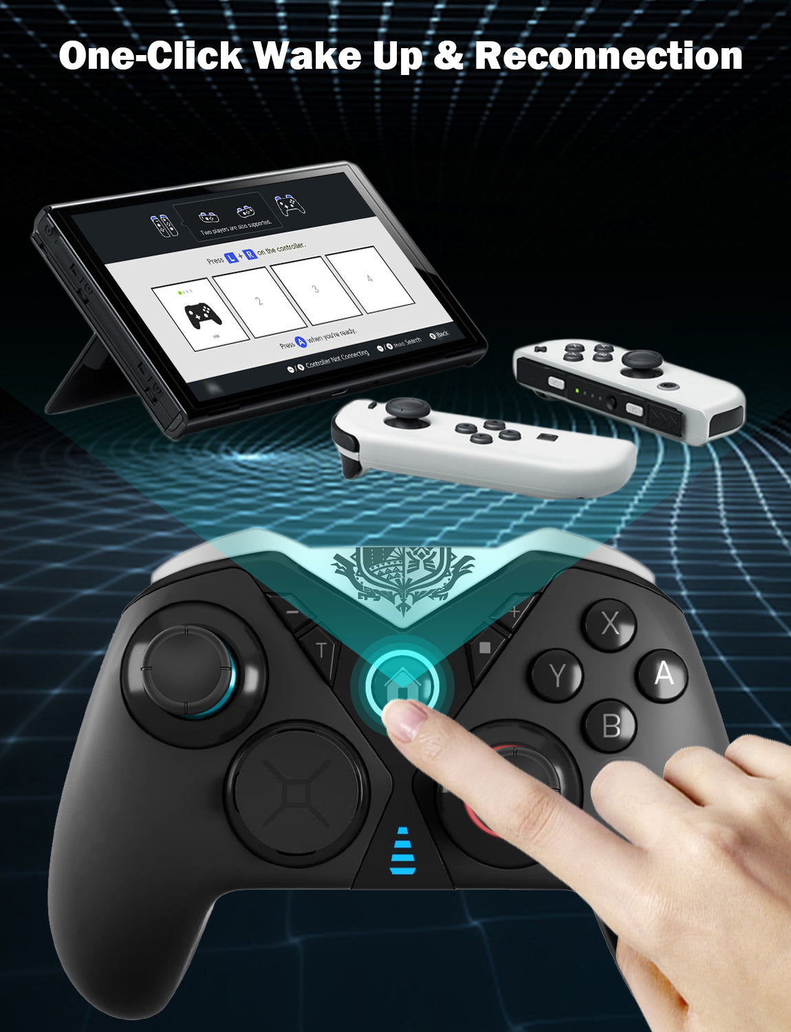 Wake console & auto-reconnect by pressing home button on controller.