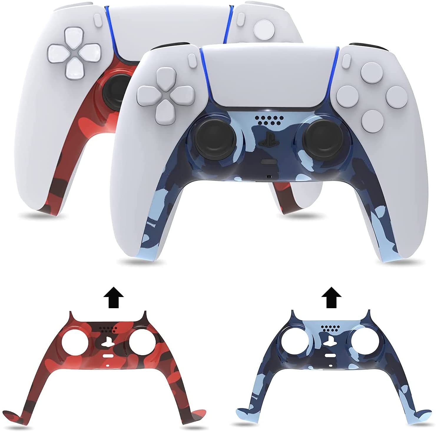 There are red camouflage and blue camouflage PS5 controller faceplates available.