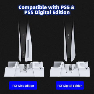 Horizontal stand fits digital and disc PS5 versions.