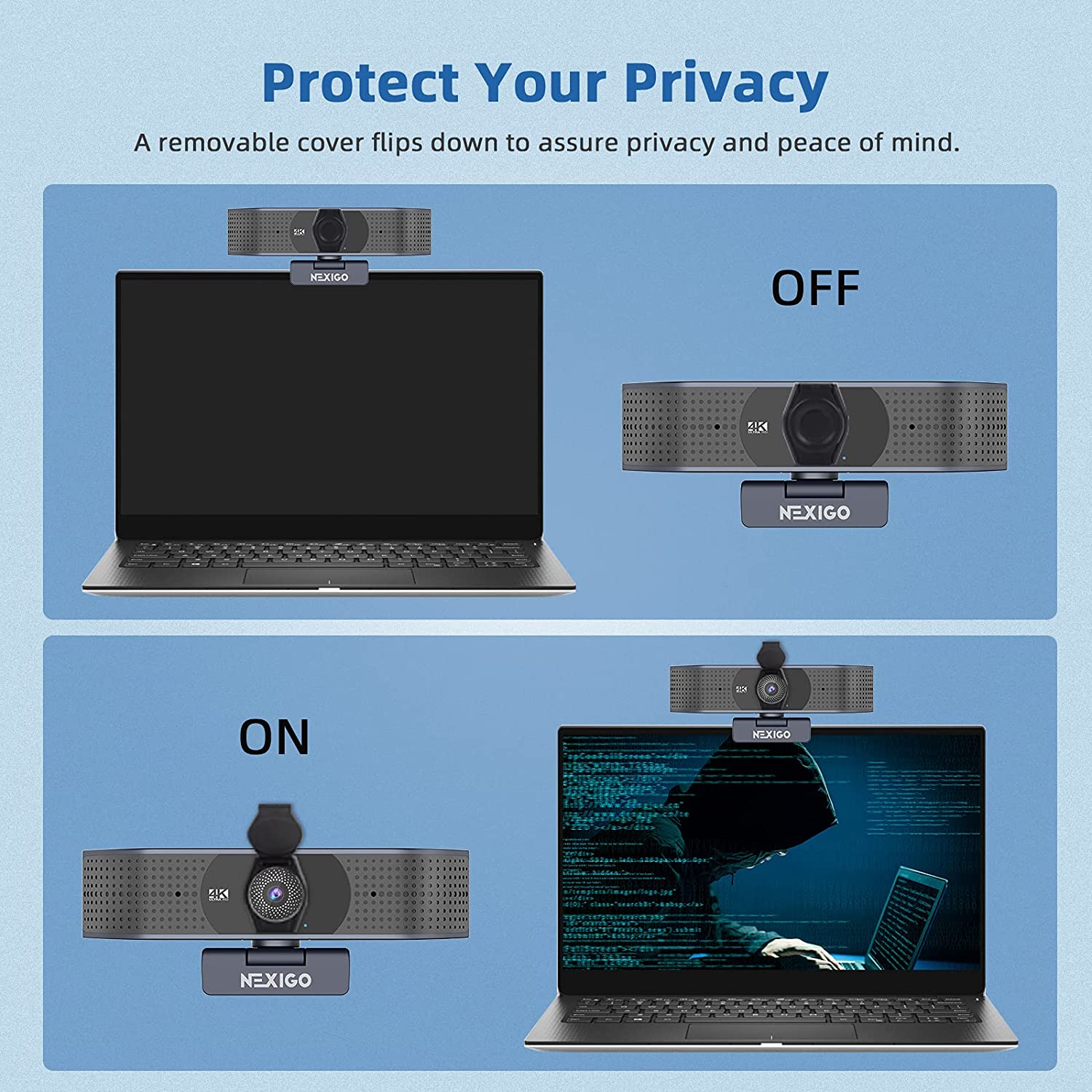 The webcam with a privacy cover can prevent hackers from spying on the user's privacy.
