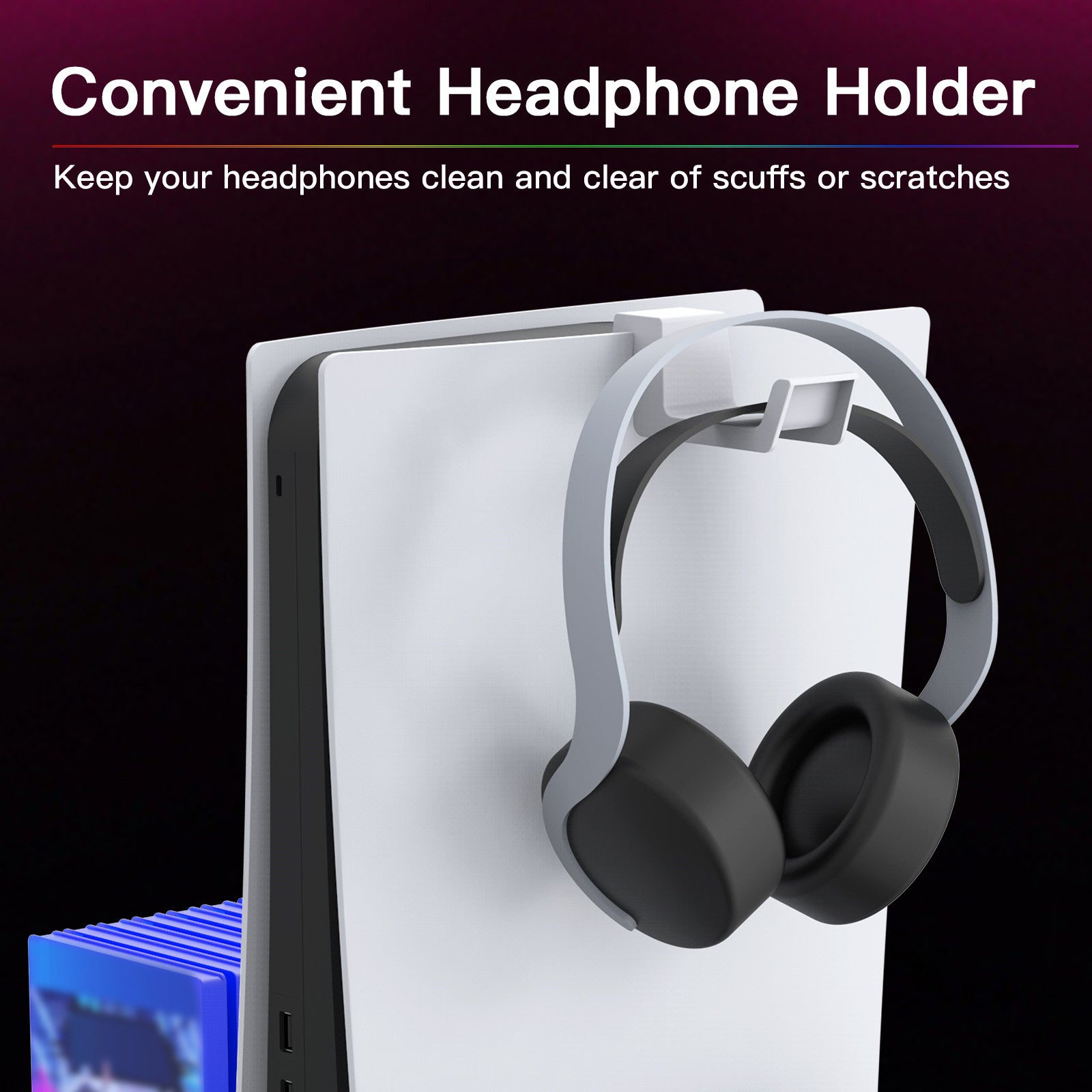 Use the included headphone hook to hang your headphones on it.