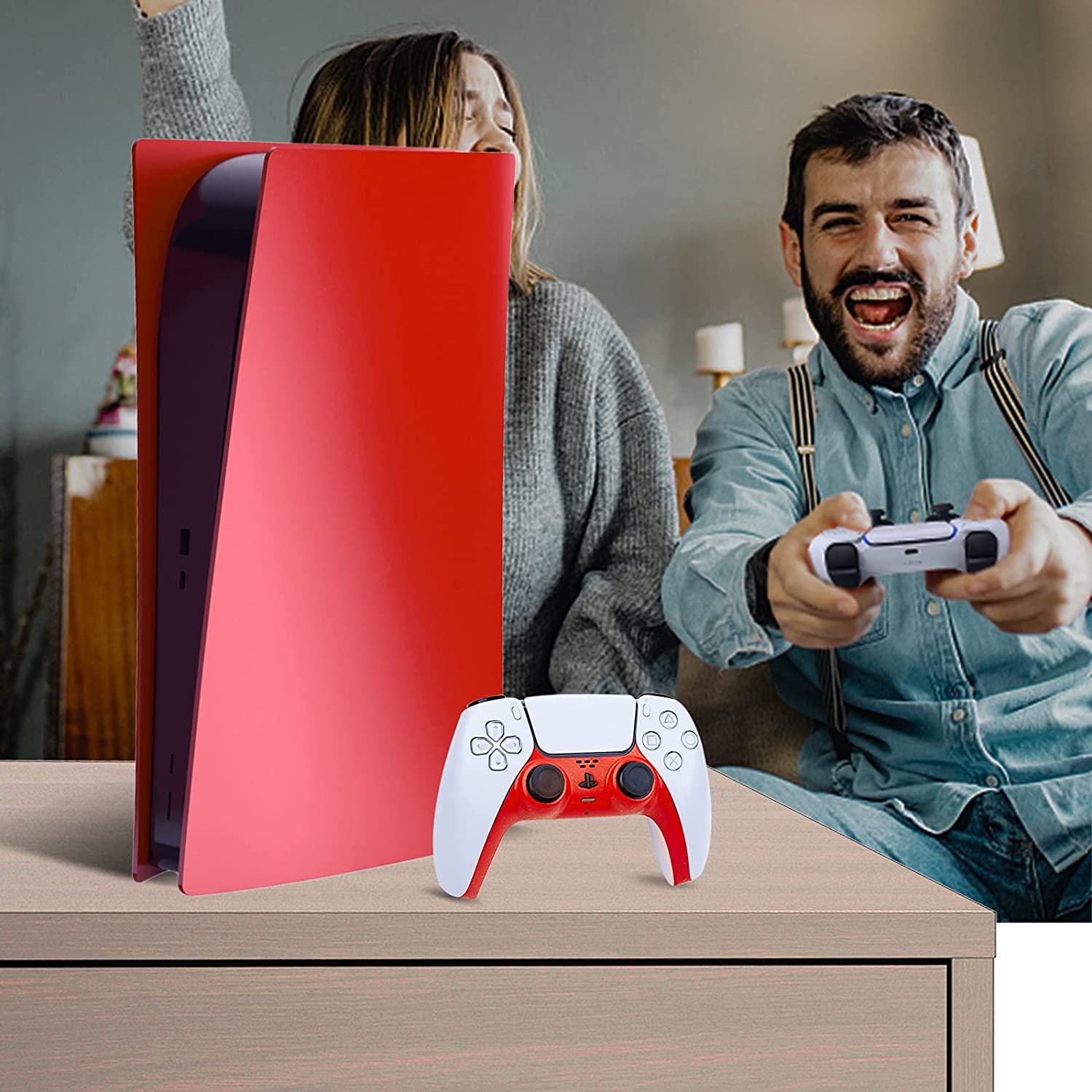 In the scene, a couple joyfully gaming with our stylish panel kit, wearing smiles of happiness