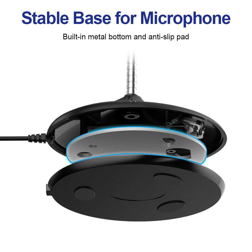 Stable base with metal bottom and anti-slip pad for microphone.