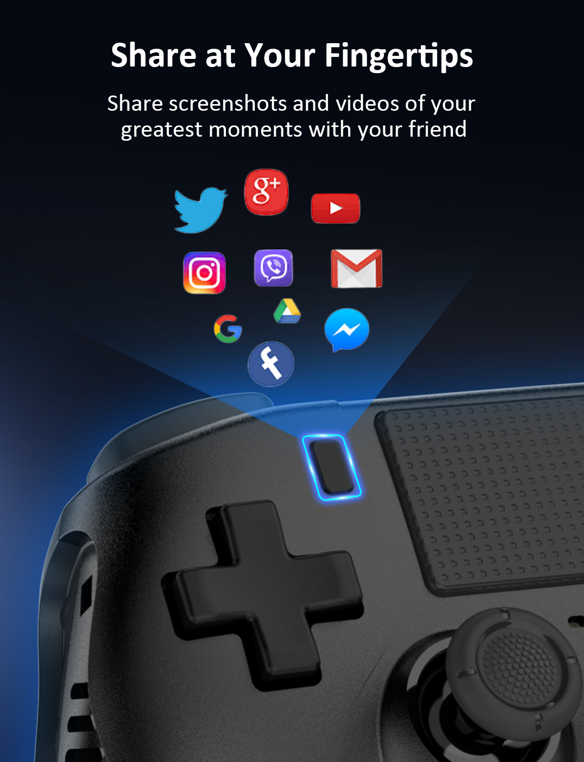 Pressing the Share button on the controller allows you to share videos. 