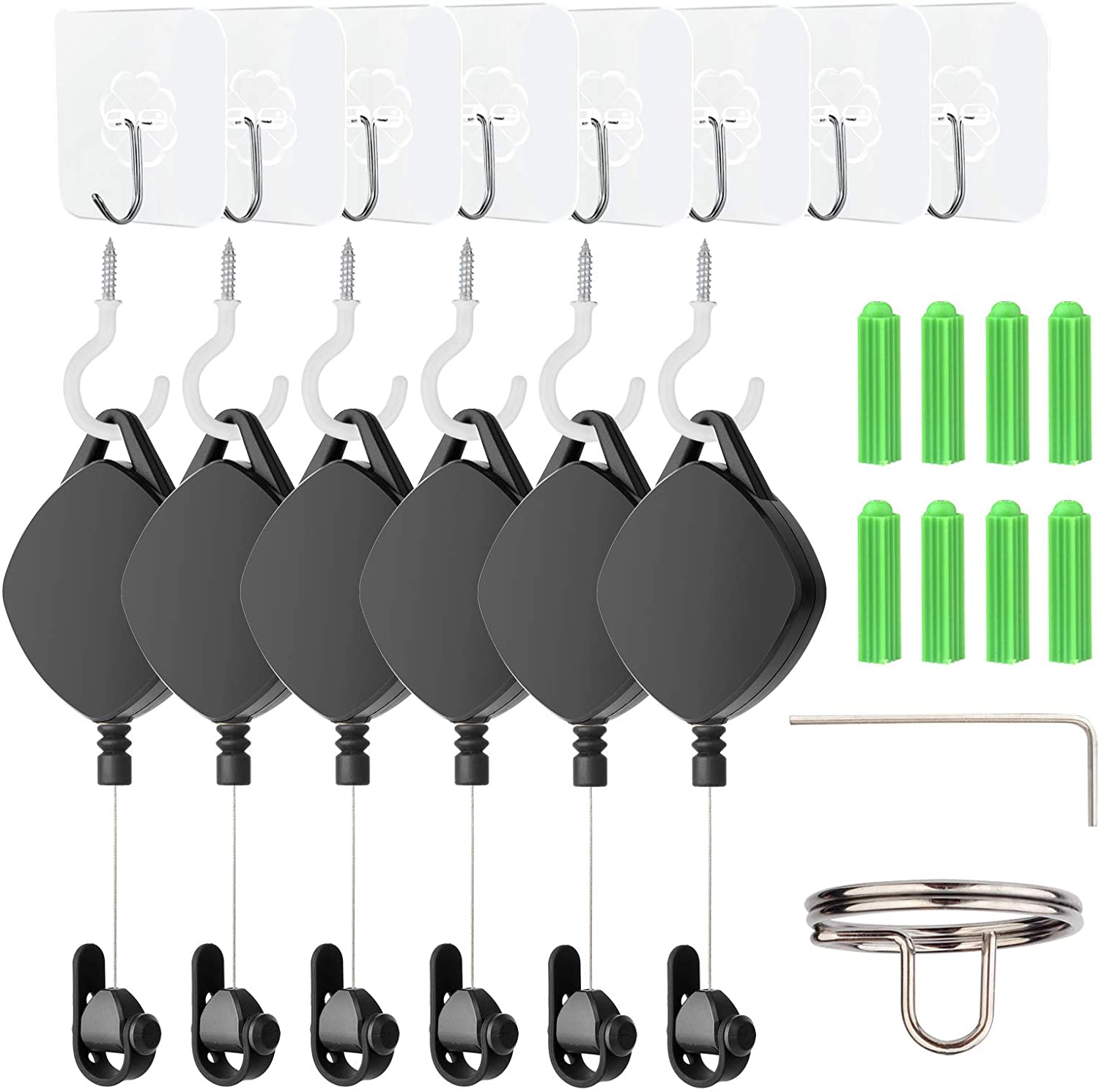 VR Cable Management System, Ceiling Hooks with Retractable Carabiner (Black)