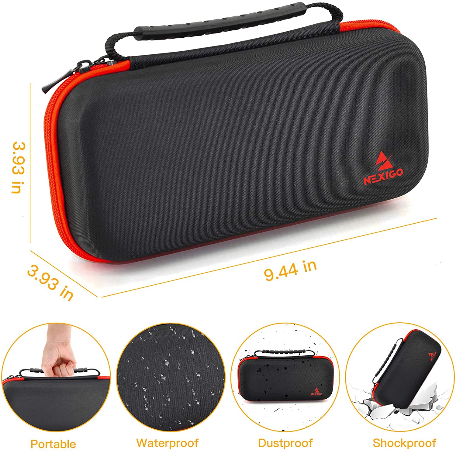 Carrying case is portable, waterproof, dustproof, and shockproof.