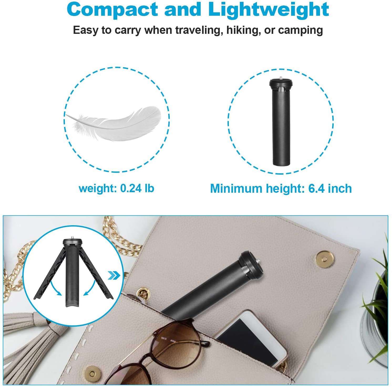 Compact design. Minimum length of 6.4''. Weighs only 0.24lb. Portable for on-the-go use.