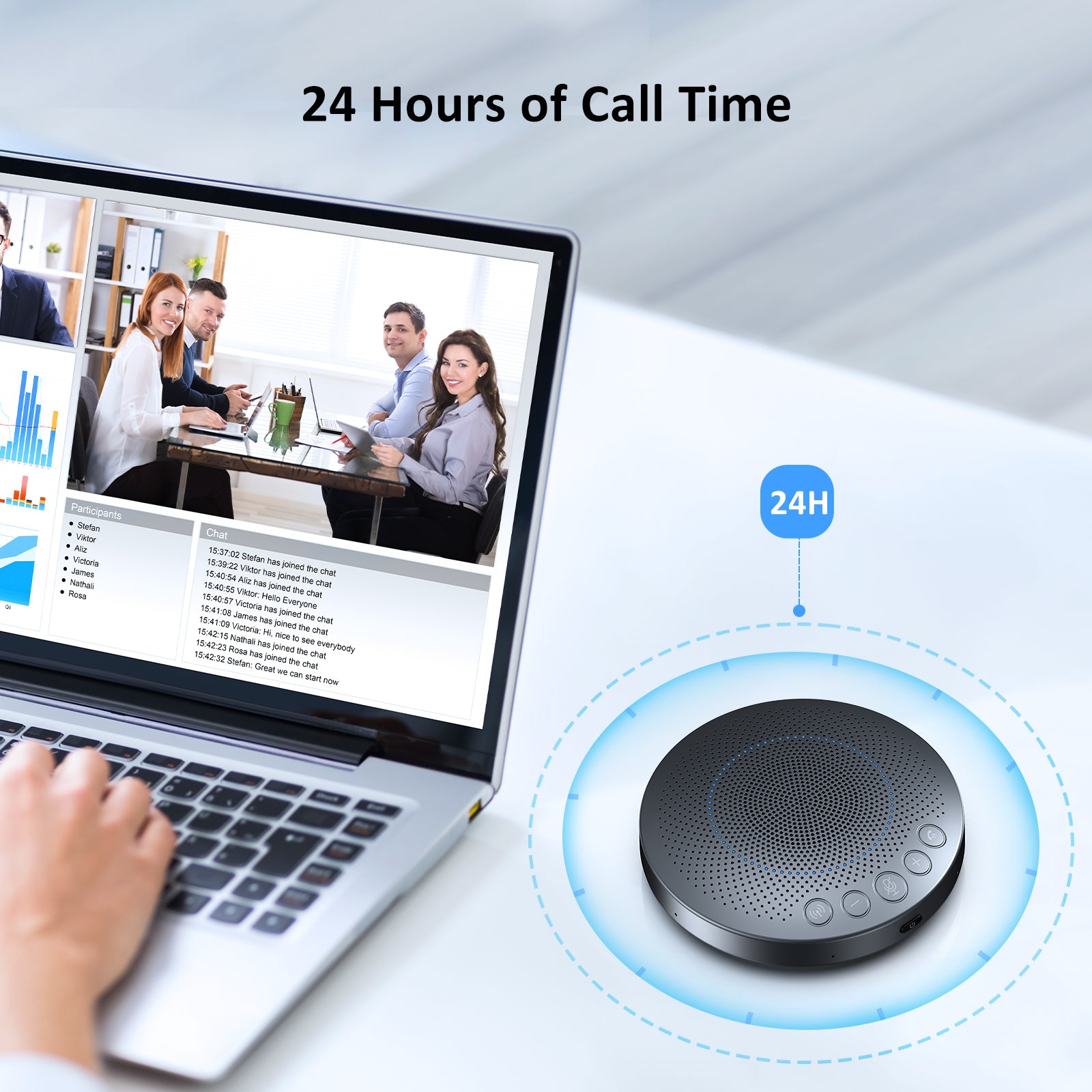 SPK03 Bluetooth Speakerphone offers up to 24 hours of call time.