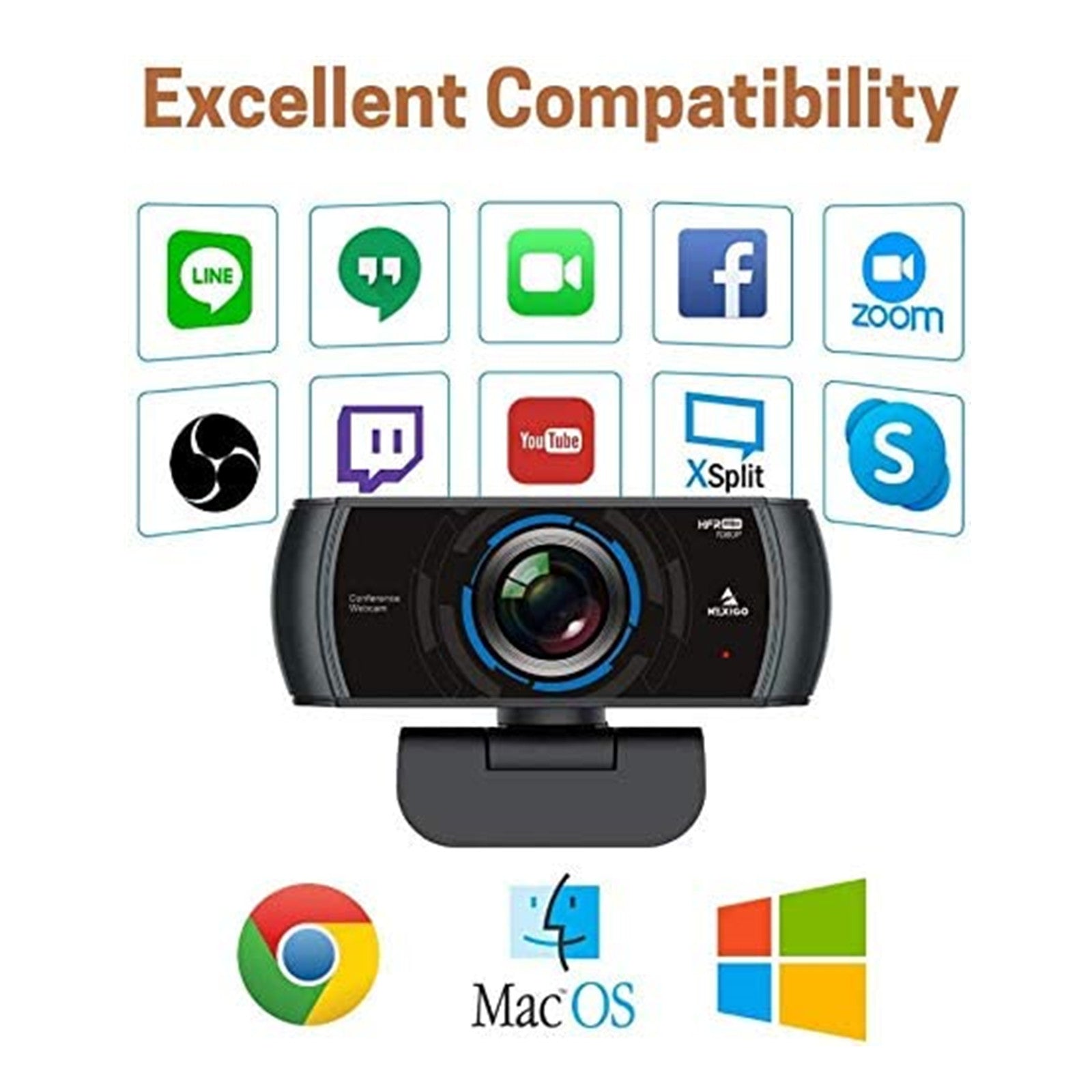 Webcam compatible with popular video software and system, like Skype, Zoom, Facetime, and more.