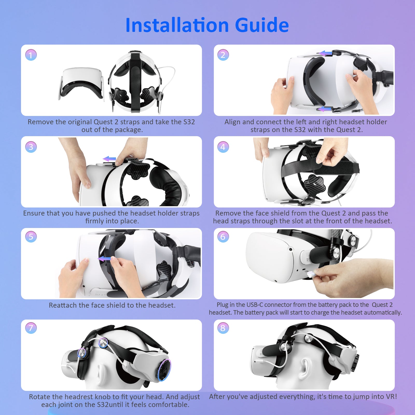  Head Strap with 5300mAh Battery for Oculus Quest 2 is easy to install