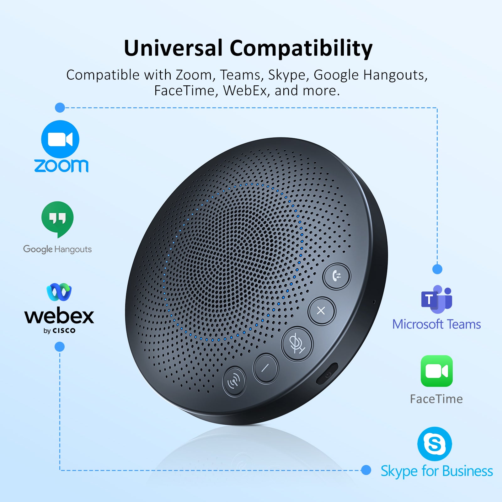 Bluetooth Speakerphone compatible with popular conferencing platforms, such as Zoom, Teams, and more
