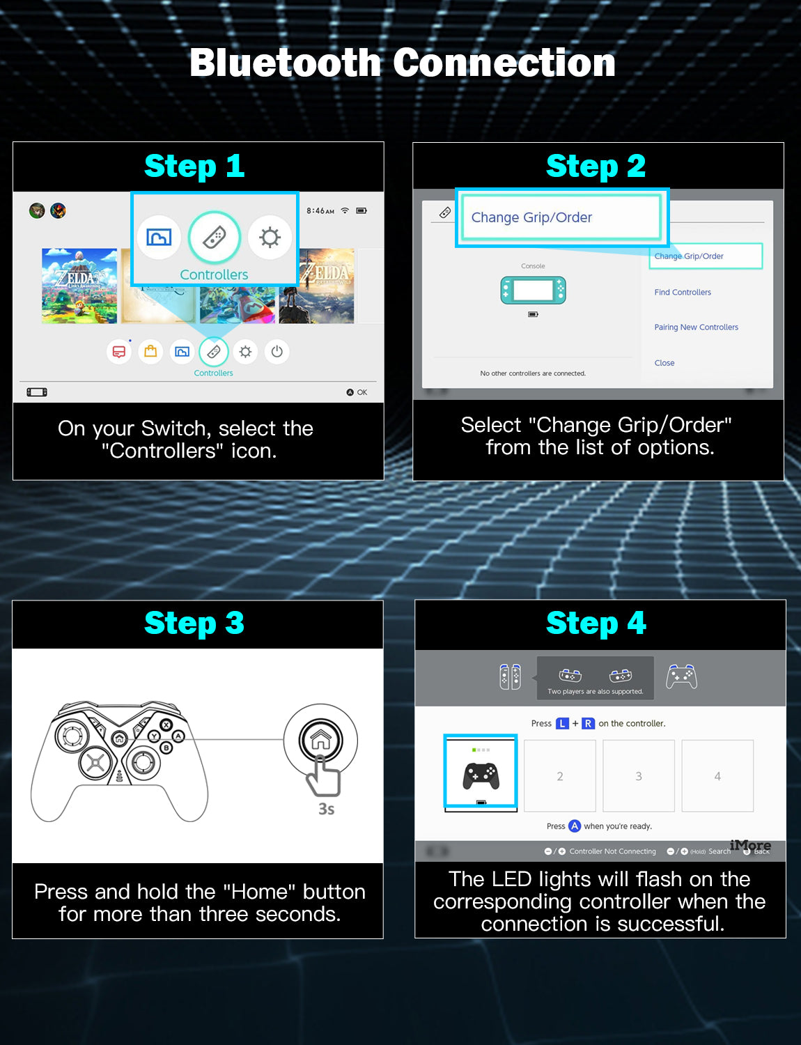 Detailed instructions for Bluetooth pairing of the controller are provided.
