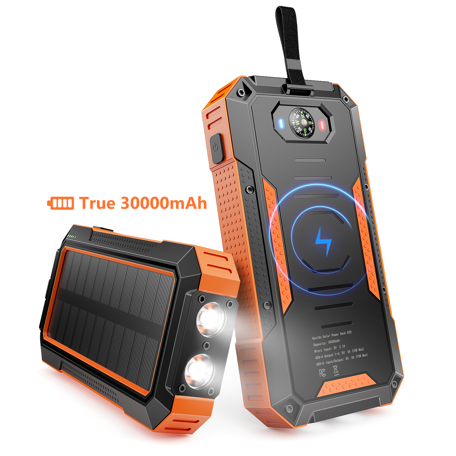 2 E30 Solar power banks, each with a true 30000mAh capacity. 