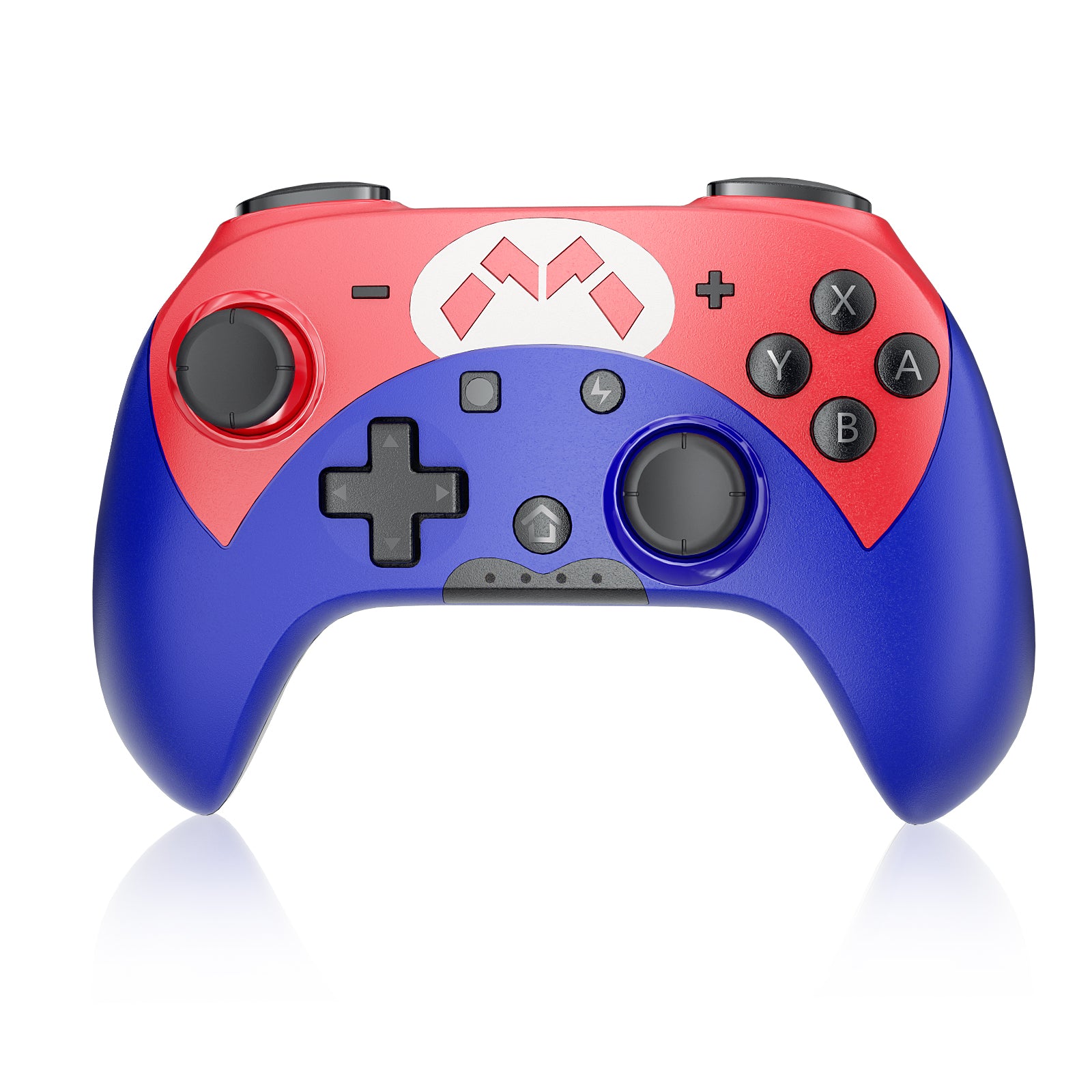 Front view: NexiGo Switch wireless controller for Nintendo Switch/Lite/OLED, Mario-themed colors. 