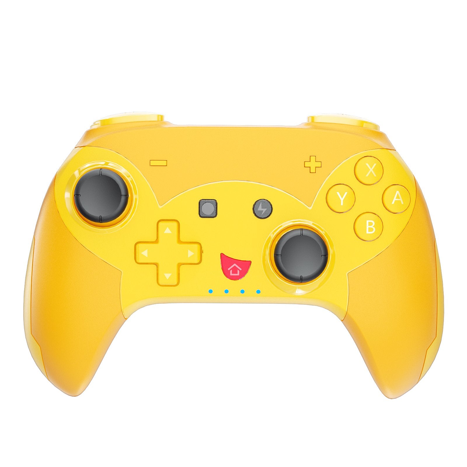 Front view: NexiGo Switch wireless controller for Nintendo Switch/Lite/OLED, Pikachu-themed colors. 