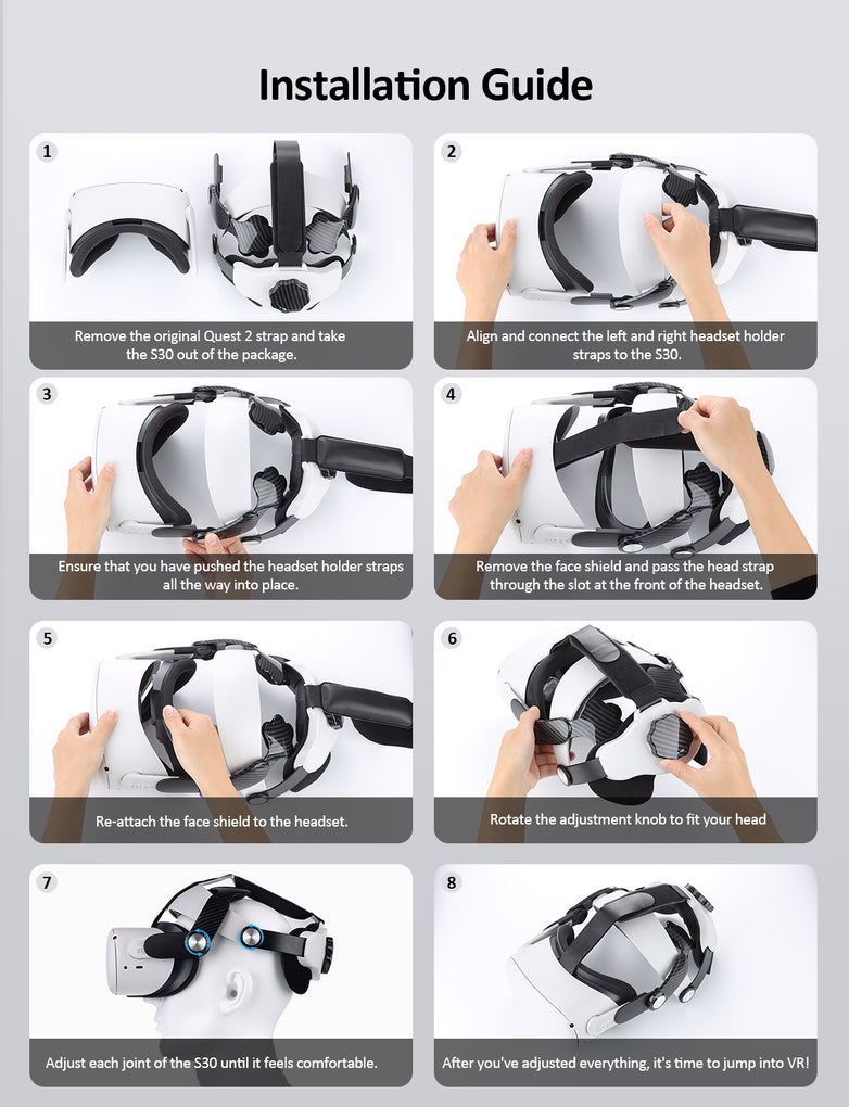 Installation guide of head strap for oculus quest 2.