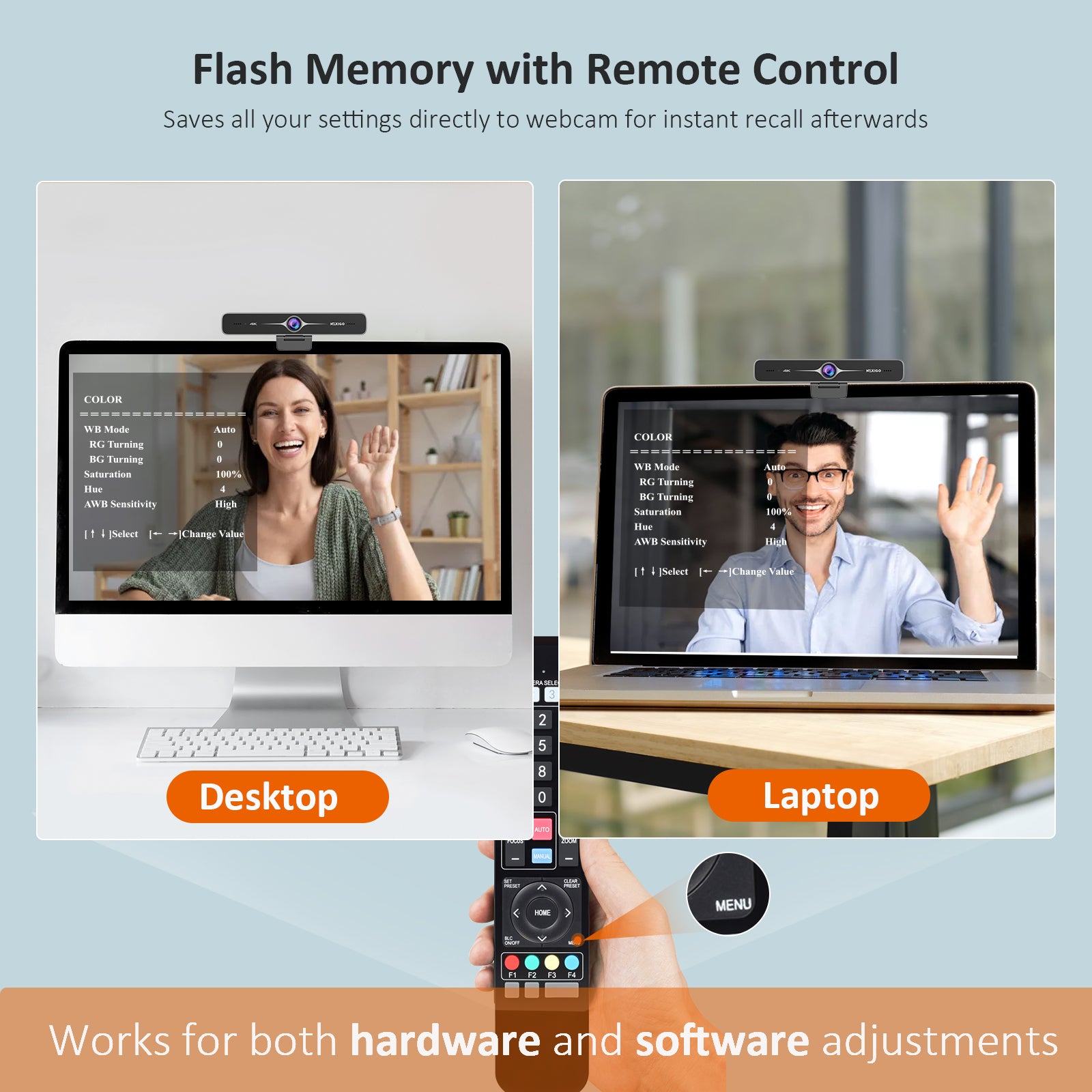 The Flash Memory feature allows saving the same webcam settings on two different computers. 